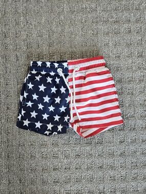 Kids American Flag Swim Shorts - Red & Blue